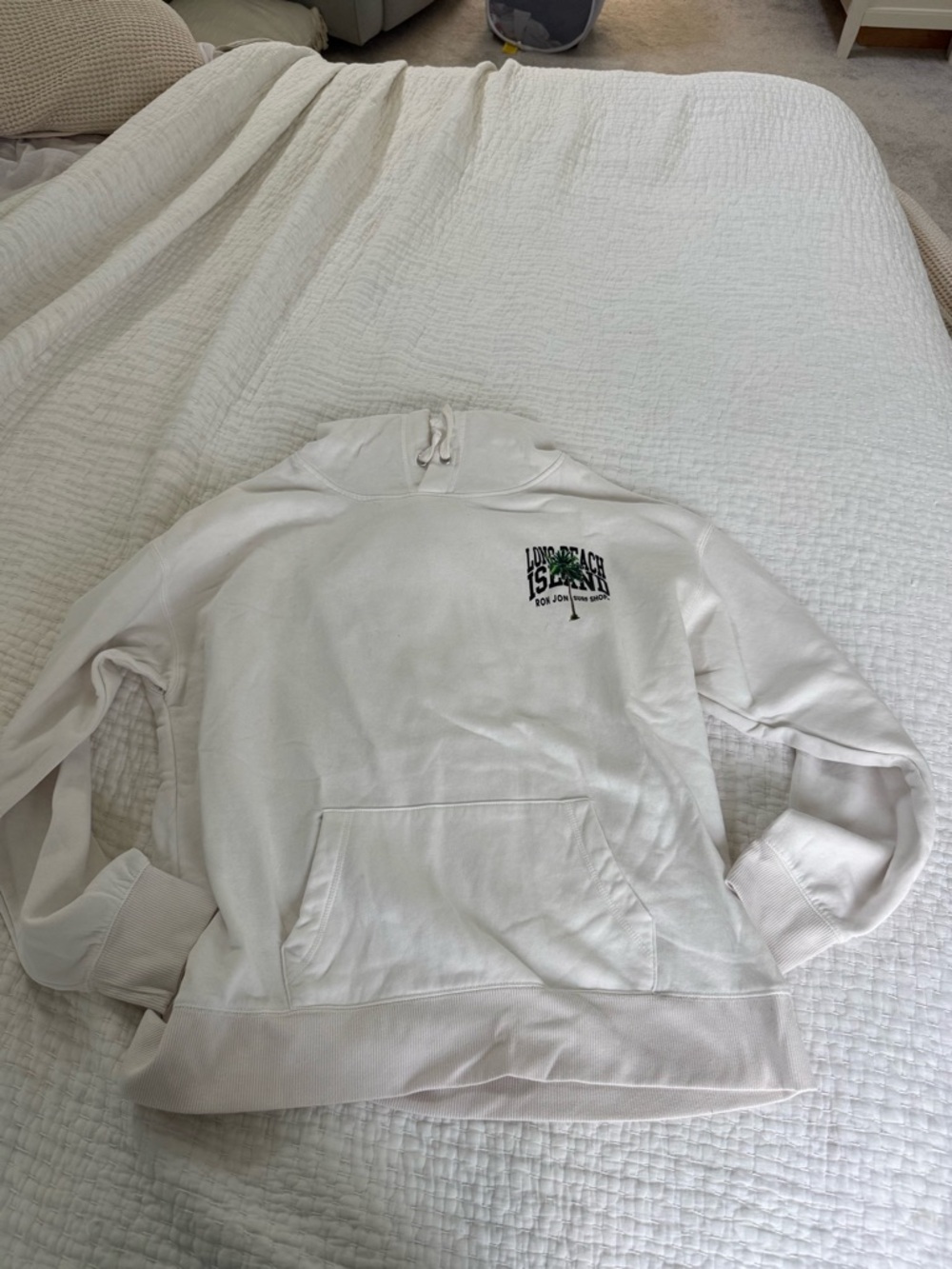 Ron jons surf shop LBI Ivory Hoodie with Small Green Tree Graphic